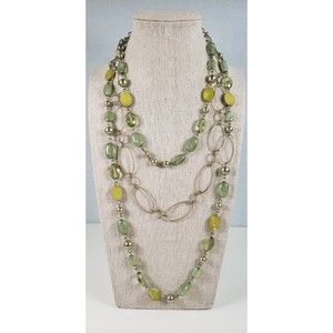Vintage Bijoux Terner Gold Tone and Green 3 Tier Necklace